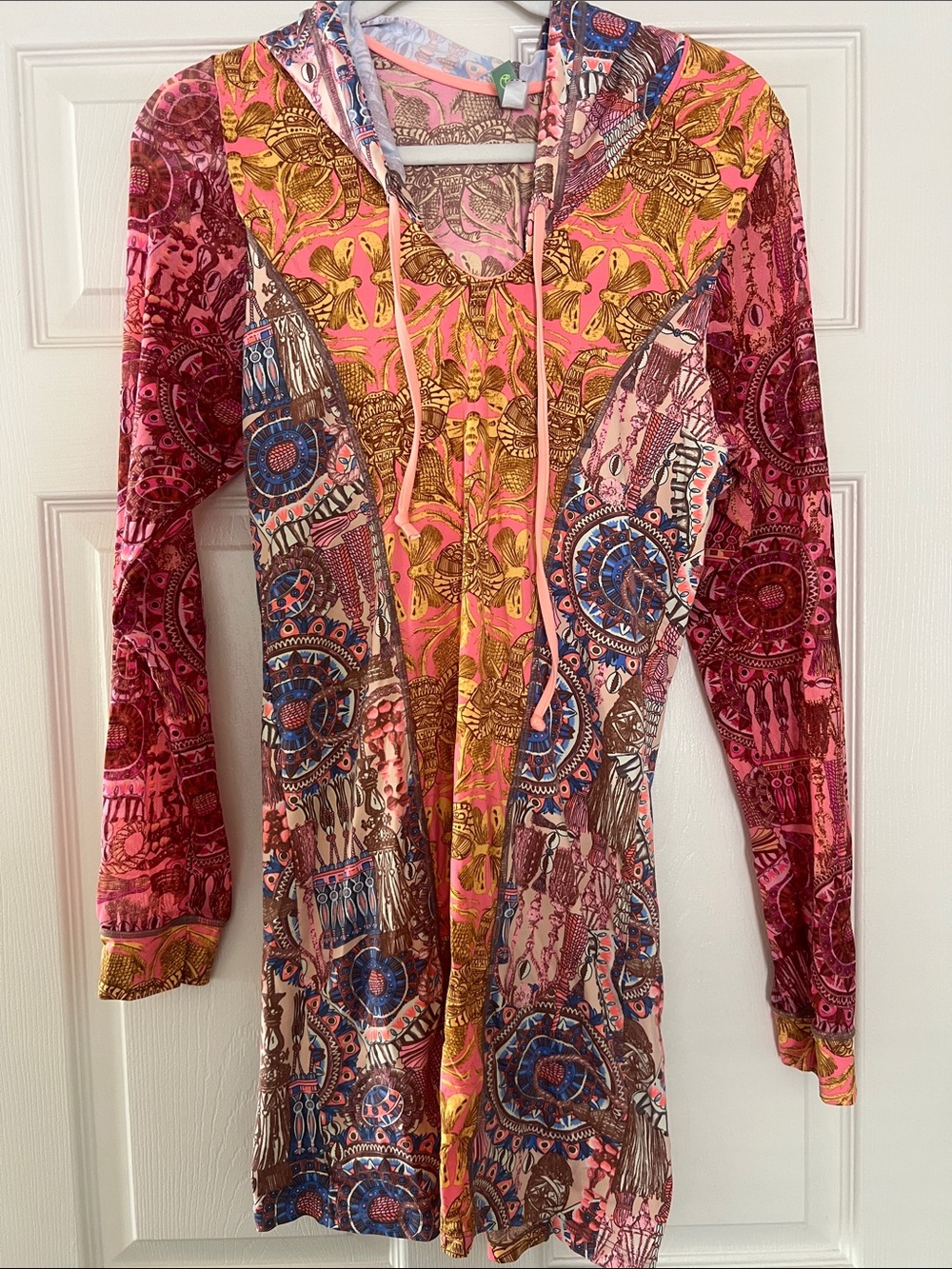 Maaji Pink, Gold & Brown Mixed-Print Hooded Tunic